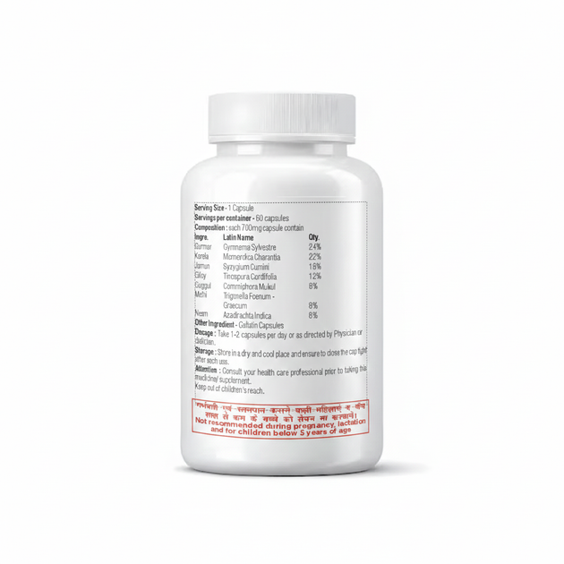 Nav Debisulin Plus Capsules 60 Capsules bottle front – Navchetana Kendra Blood Sugar Support