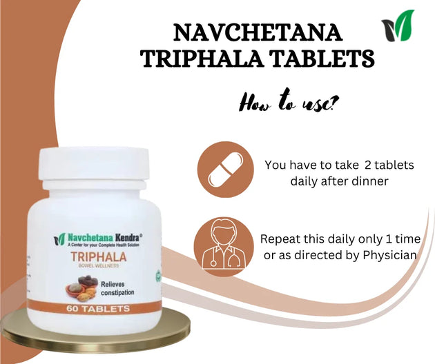 Triphala Extract Tablets bottle back label with composition and dosage